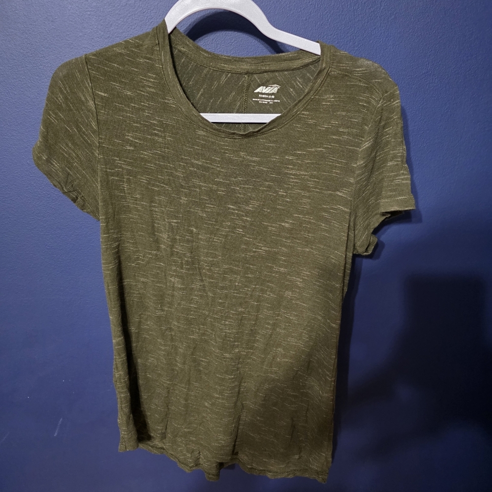 Avia Women’s XS Soft Athletic Tee Green Heather Short Sleeve Crew Neck